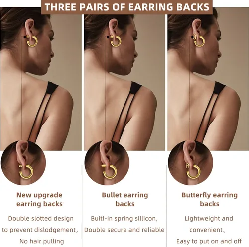 Vista 3 de iLovey 14K Gold Hoop Earrings for Women, Lightweight Open Chunky Silver Gold Hoops, 20MM30MM35MM40MM Small Medium Large Thick Chunky Hoops