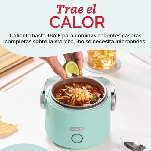 Vista 2 de DASH Hot2Go™ Calentador de alimentos personal (20 onzas) - Aqua Heated Lunch Box for Adults, Portable Food Warmer with Stainless Steel Insert