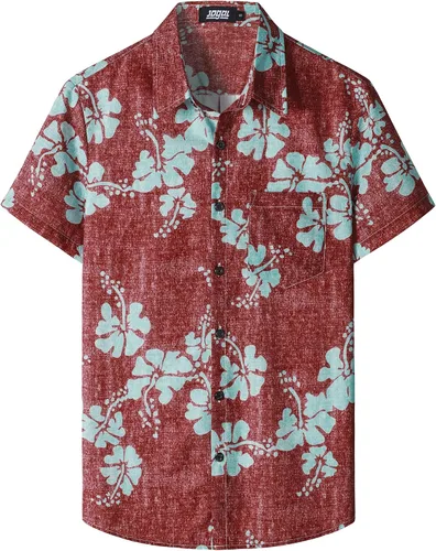 Vista 14 de JOGAL - Camisa hawaiana floral para hombre con bolsillo frontal, estilo Aloha casual Verde Aqua