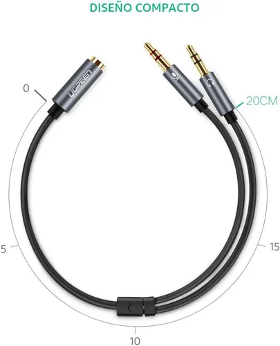Vista 9 de UGREEN divisor de auriculares para computadora con hembra de 3.5 mm a 2 machos dobles de 3.5 mm, cable divisor de audio trenzado, conector