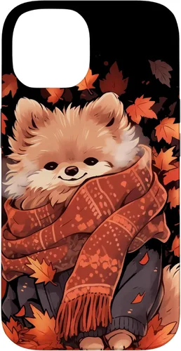 Vista 4 de Pomeranian Pom Autumn Fall Leaves Dog Thanksgiving Case for iPhone 17