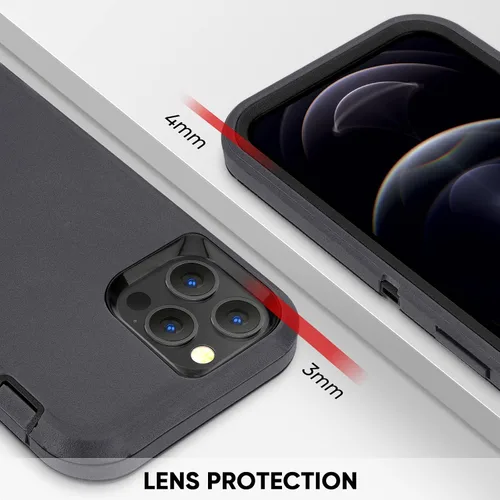 Vista 4 de MAXCURY Funda para iPhone 12, iPhone 12 Pro, fuerte 3 en 1 de protección de cuerpo completo, funda de goma de silicona resistente a prueba de golpes