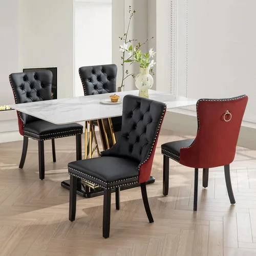Vista 10 de SoarFlash Juego de 2 sillas de comedor de terciopelo, silla lateral de respaldo alto, silla lateral moderna tapizada de alta gama con botones Beige