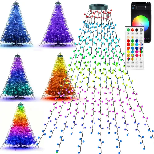 Vista 8 de Dazzle Bright - Luces de árbol de Navidad, 448 luces LED en cascada con control remoto y 8 modos de iluminación, 2.5 m X 16 líneas de luces