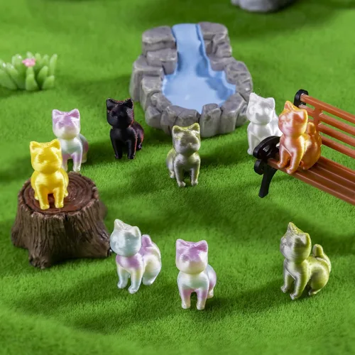 Vista 4 de 100 piezas de mini animales impresos en 3D figuras de plástico de animales pequeños en miniatura, figuras de gato pequeño a granel para micro hadas