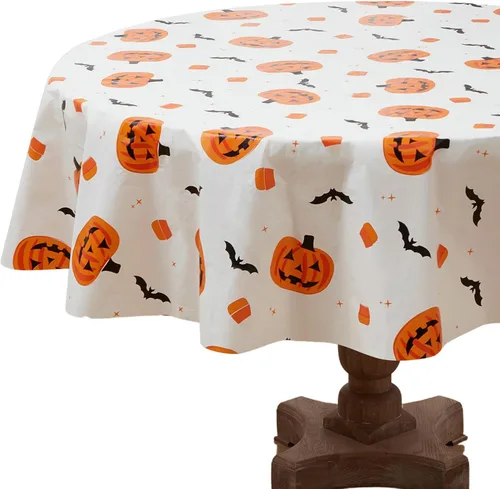 Vista 7 de Serafina Home Mantel de vinilo de Halloween: vinilo PEVA con mantel de respaldo de franela reutilizable (Jack O Lantern, 52 "x 70")