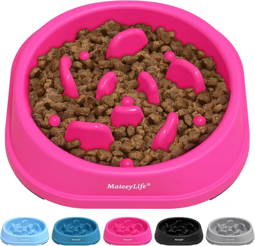 Vista 23 de MateeyLife Paquete de 2 cuencos para perros de alimentación lenta, 1 taza A-Azul claro y azul oscuro