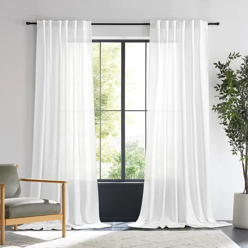 Vista 45 de Cortinas de Lino Natural Color Crema de 84 Pulgadas de Largo para Sala de Estar, Juego de 2 Paneles de Lino Texturizado con Trabillas Traseras
