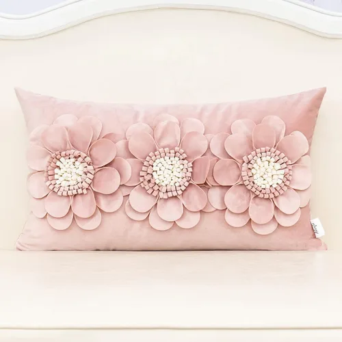 Vista 12 de Alerfa Funda de almohada decorativa de terciopelo beige hecha a mano con flores 3D con cremallera oculta para sofá, cama, sala de estar, decoración