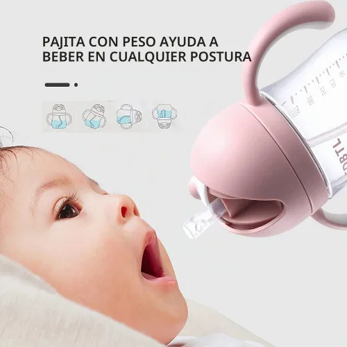 Vista 2 de Vaso con popote para bebé, con boquilla suave, con asas extraíbles, a prueba de fugas, a prueba de derrames, un cepillo para pajilla, vasos a prueba