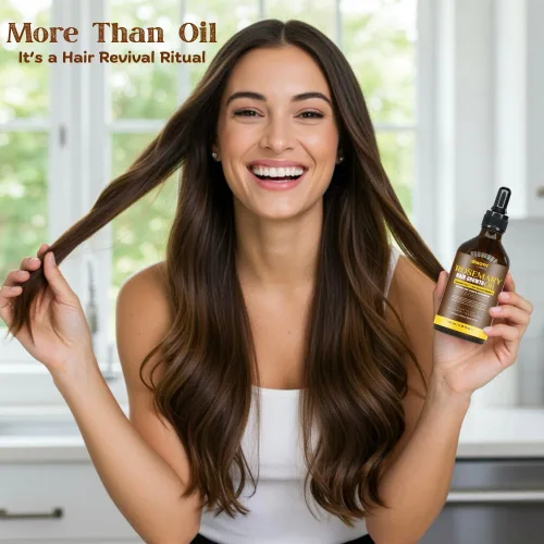 Vista 7 de Aceite de romero para el crecimiento del cabello (3.4 onzas líquidas) infundido con biotina, vitamina E, aceite de almendras y coco, fortalece