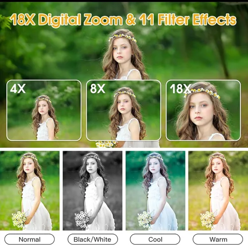 Vista 7 de Cámara digital 4K para adolescentes, cámara digital FHD de 64 MP para niños con tarjeta SD de 64 GB, cámaras de zoom digital 18X para fotografía