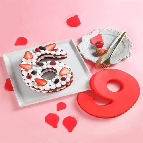 Vista 3 de Ulalaza Moldes de silicona para hornear pasteles de 0 a 8 números, molde de pastel de pan y mousse para cumpleaños, boda, aniversario