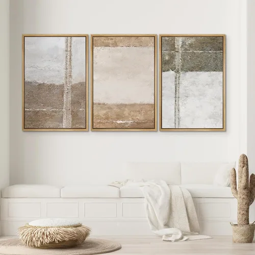Vista 29 de SIGNWIN Lienzo enmarcado para pared, juego de arte neutro de bosque brumoso, ilustraciones en tono tierra, arte moderno, decorativo, bohemio
