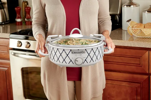 Vista 4 de Crock-Pot mini olla cacerola de cocción lenta de 2.5 qt, color blanco/azul