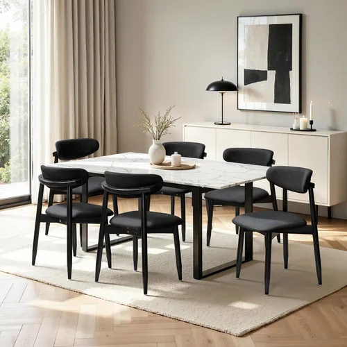 Vista 12 de CHUN YI Juego de 2 sillas de comedor tapizadas de madera maciza, sillas auxiliares de cocina de tela moderna de mediados de siglo con respaldo Beige