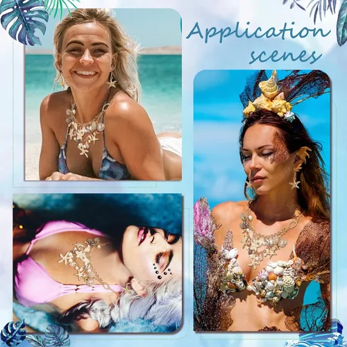 Vista 4 de PH PandaHall Pulseras de concha de estrella de mar, pulsera de perlas de imitación de concha de estrella de mar, pulsera bohemia ajustable de concha