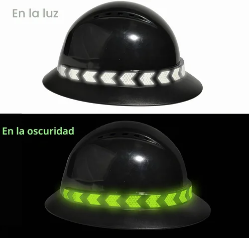 Vista 5 de Casco de ala completa Nsteky con franja reflectante, Casco de trabajo de construcción de seguridad con franja reflectante B NegroA