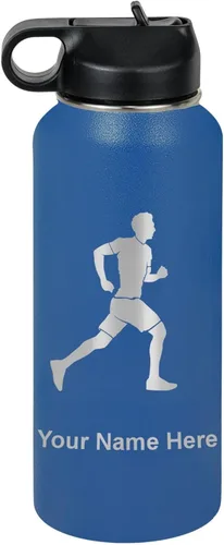 Vista 50 de LaserGram Botella de agua personalizada, Running Man, acero inoxidable de doble pared aislada al vacío con popote superior, regalo grabado