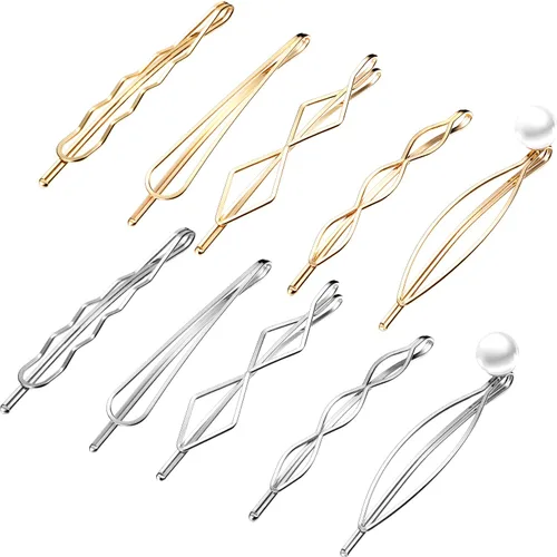 Vista 11 de 10 pinzas y pasadores geométricos de metal para el cabello, accesorios minimalistas para el cabello para mujeres y niñas, bodas y peinados (negro)