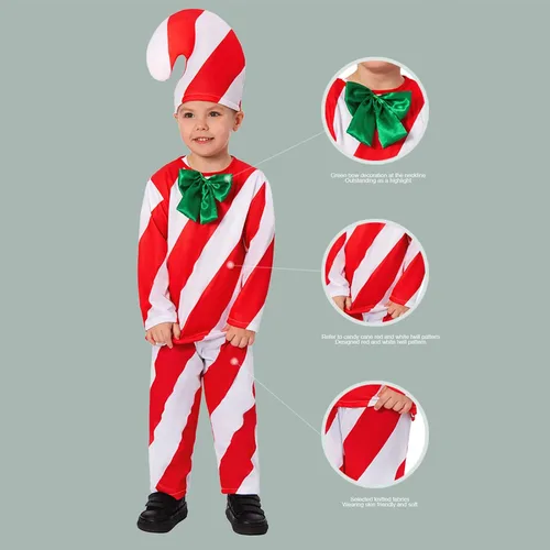 Vista 5 de Conjunto de disfraz de bastón de caramelo sin mangas para niñas y bebés, con lazo rojo y verde