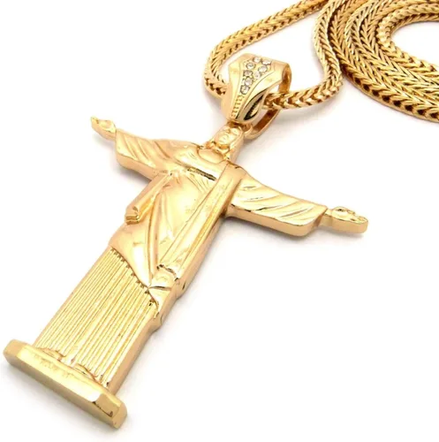 Vista 3 de Pyramid Jewelers - Cadena para hombre, diseño de Jesucristo Jesucristo grande con cuerda de cruz cubana, 30.0in