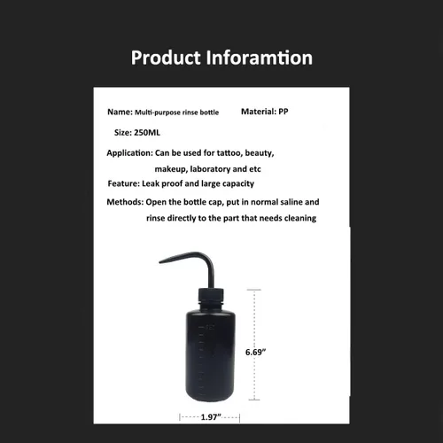Vista 7 de 2 botellas de plástico de lavado de seguridad de 250 ml 8.5 oz, color negro