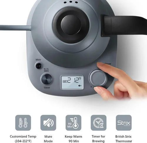 Vista 5 de BUYDEEM K821 - Hervidor eléctrico de cuello de cisne con control de temperatura variable, tetera para verter sobre el café, acero inoxidable 18/8
