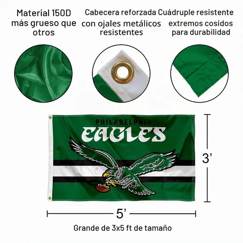 Vista 2 de Bandera retro retro de 3 x 5 de los Philadelphia Eagles Throwback