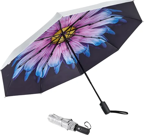 Vista 11 de G4Free Paraguas de viaje con protección UV UPF 50+ de 42/46 pulgadas con Negro/Plateado