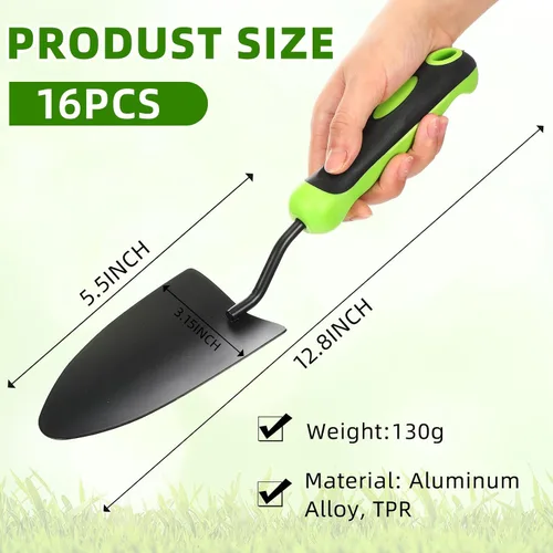 Vista 3 de Yaocom 16 piezas Pala de jardín de aleación de aluminio resistente, pala de mano pequeña de pala de jardín de metal con mango suave para herramienta