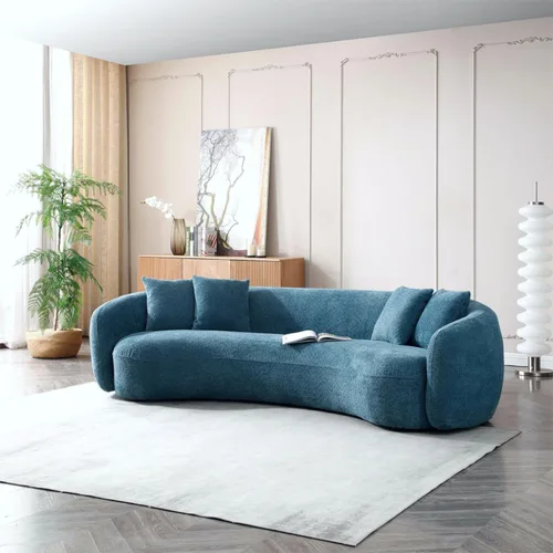 Vista 4 de KEVINSPACE Sofá curvo de 101 pulgadas, 4 asientos, moderno sofá de tela boucle de lujo, sofás de respaldo curvado de mediados de siglo, moderno