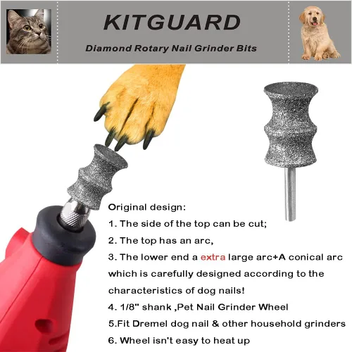Vista 2 de Brocas de diamante para amoladora Dremel para uñas de perro para herramienta giratoria - Accesorio de 1/8' para amoladora de uñas Dremel para perros