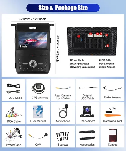 Vista 9 de Para Ford F150 2013-2014 Android 15 Estéreo de coche 9 pulgadas pantalla táctil 2G+64G con CarPlay inalámbrico Android Auto Mirror Link 26UI