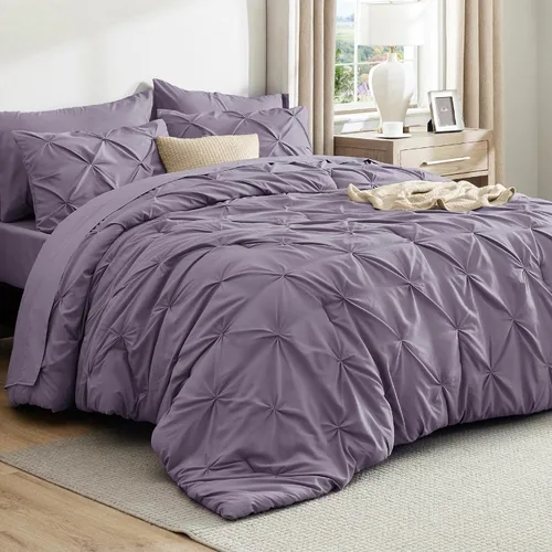 Vista 12 de Bedsure - Juego de edredón tamaño individual gris - Ropa de cama tamaño individual en una bolsa de 5 piezas, juego de cama Pintuck GentleSoft™