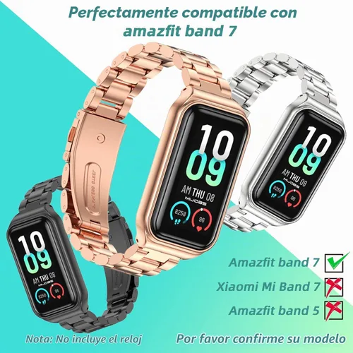 Vista 3 de Correa de repuesto de metal para Amazfit Band 7, compatible con Amazfit 7 Fitness Tracker