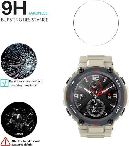Vista 5 de Protector de pantalla de cristal templado para Amazfit T-Rex/Amazfit T-Rex Pro, antiarañazos, antirreflejos, antihuellas, 4 unidades, compatible