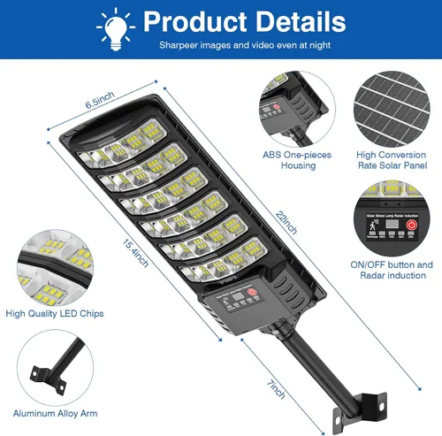 Vista 6 de Farolas solares impermeables para exteriores, 6500K 320°, gran angular, luz solar de estacionamiento 5730LED con sensor de movimiento y control