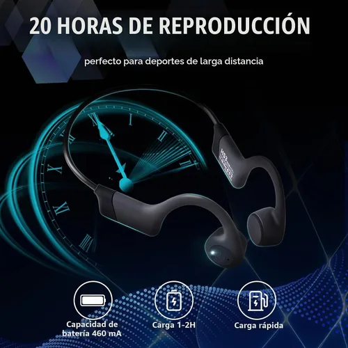 Vista 3 de Auriculares de conducción ósea – Auriculares de oreja abierta con micrófono, Bluetooth 5.4, batería de 20 horas de duración, IPX5 impermeable