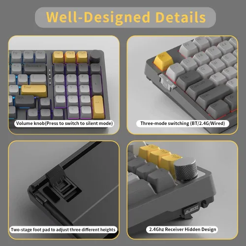 Vista 6 de NACODEX AK966 - Teclado de montaje de junta intercambiable en caliente de 96 teclas Increíble teclado de 10000 mAh Bluetooth 24G teclado