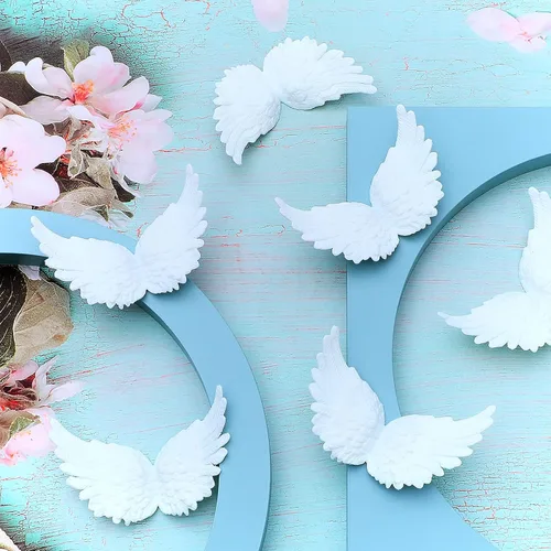 Vista 4 de Yalikop Alas de ángel de plástico 3D para manualidades, disfraz de plumas blancas, mini alas para decoración de manualidades, accesorios