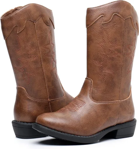Vista 7 de Felabo Botas vaqueras para niños y niñas, con punta cuadrada occidental, botas vaqueras con tacón para caminar (bebéniño pequeñoniño grande)