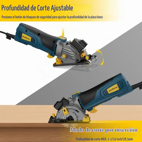 Vista 5 de Enventor Mini sierra circular, sierra circular eléctrica mejorada de 5A/600 W, con cable con guía láser, 5,500 RPM, 3 hojas de sierra compactas
