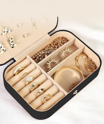 Vista 5 de Quatish Estuche de joyería de viaje, organizador de viaje de joyería, caja de joyería pequeña portátil para mujeres, mini estuche de joyería