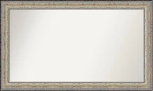 Vista 286 de Amanti Art Espejo de baño plateado para sobre el fregadero, 28 x 37 pulgadas, elegante espejo rectangular de peltre cepillado, marco de madera