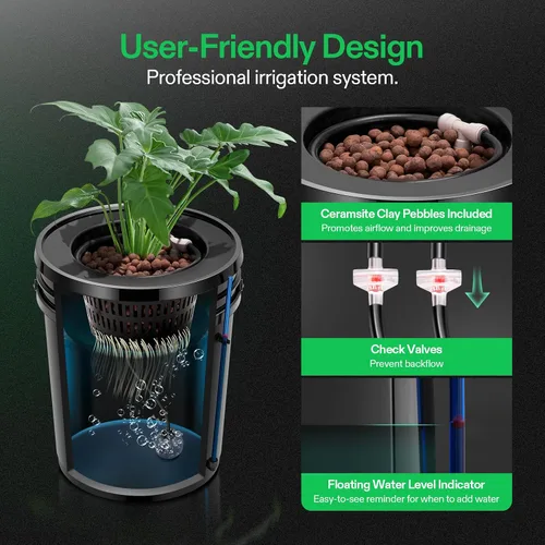 Vista 5 de VIVOSUN DWC Sistema de cultivo hidropónico con kit de goteo superior, cultivo de agua profunda de 5 galones, sistema de jardín de goteo recirculante
