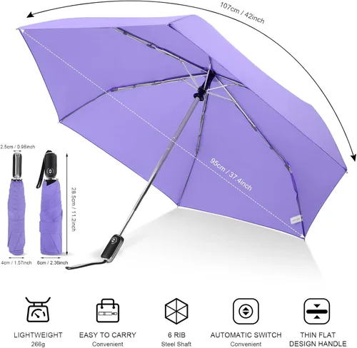 Vista 62 de LEAGERA Paraguas de viaje compacto para bolso, mango plano, impermeable para lluvia ligera