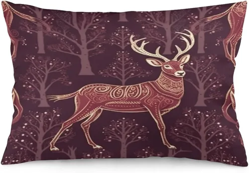 Vista 23 de Fundas de almohada decorativas de invierno, con bastones de caramelo, alce, Papá Noel, paseos en trineo, 12 x 20 pulgadas, con cremallera