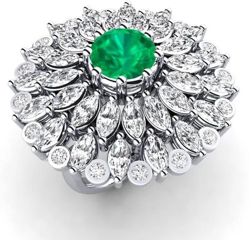 Vista 3 de Anillo de cóctel de marquesa y diamantes blancos de corte redondo para mujer, joyería con función de fiesta