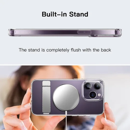 Vista 3 de JETech Funda con función atril para iPhone 14 Pro Max de 6.7 pulgadas, soporta carga inalámbrica, funda delgada a prueba de golpes, soporte de metal
